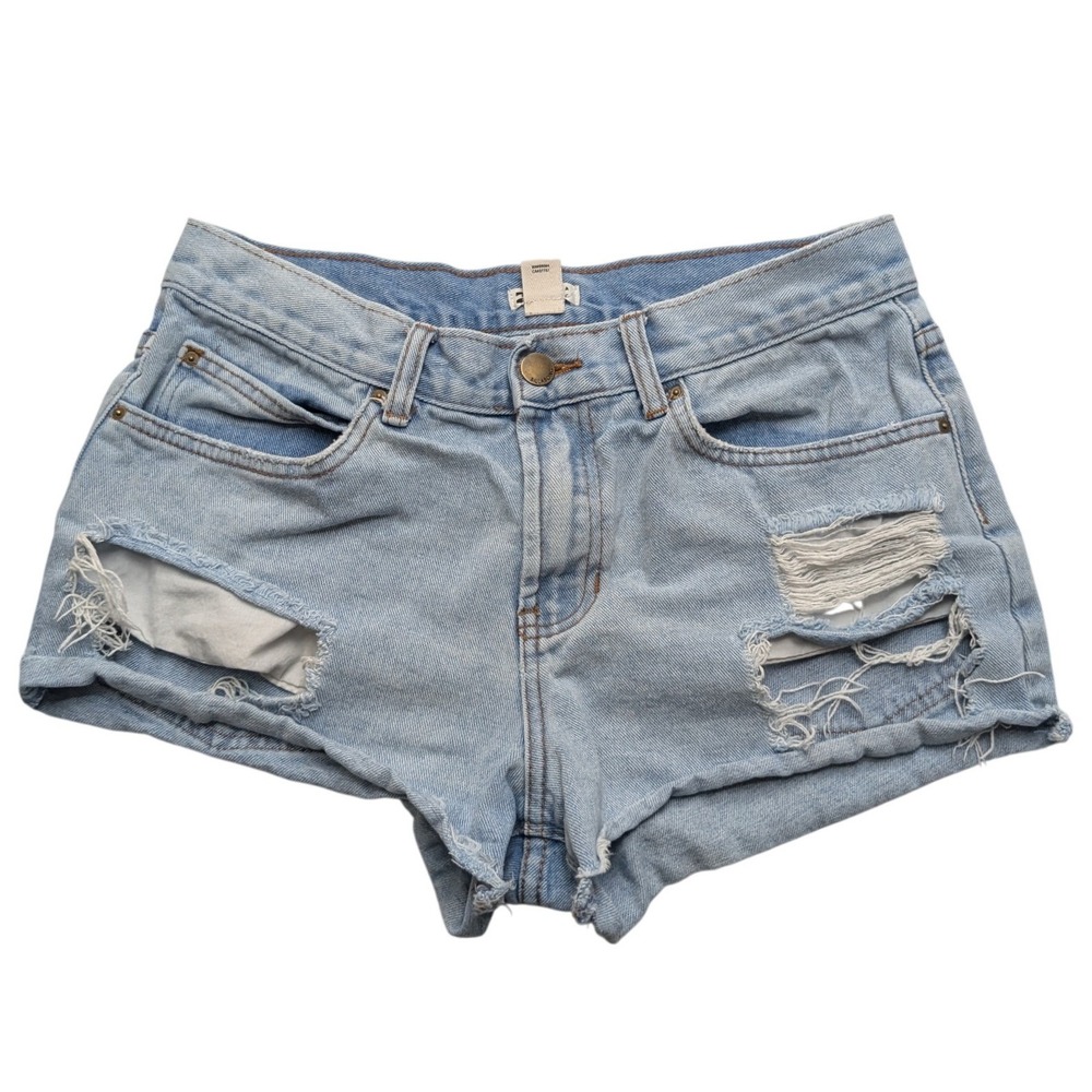Billabong Denim Shorts Womens‎ 28 Light Blue Distressed Ripped Raw Hem Cotton